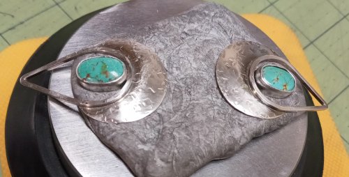 Judy Larson's Disc Cutter Earrings Remodel - , Metalwork, Cutting, Cutting Tool, Cutters, Filing, Finishing, Butane Torch, Soldering, Solder, Set the stones